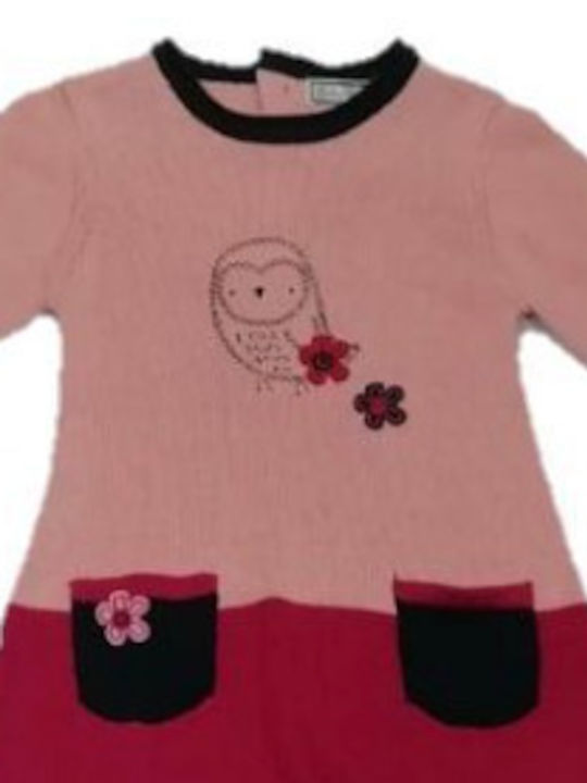 Mädchenkleid Langärmelig Gestrickt Rosa Blau