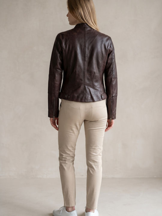 Leder Damenjacke für Winter Rotbraun
