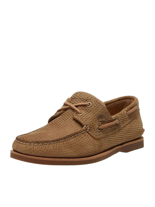 Leather Men's Boat Shoes in Beige Colour