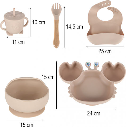 ikonka Set De Masă Din Silicon Bej 5 Piese Pentru 6+ Luni