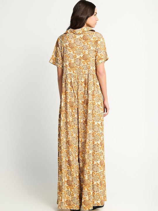 Women's Short Sleeve Floral Jumpsuit FBL013-101-12-Spicy-Pumpkin