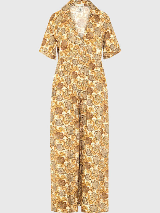 Women's Short Sleeve Floral Jumpsuit FBL013-101-12-Spicy-Pumpkin