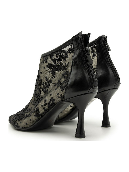Leder Damen Stiefeletten Schwarz