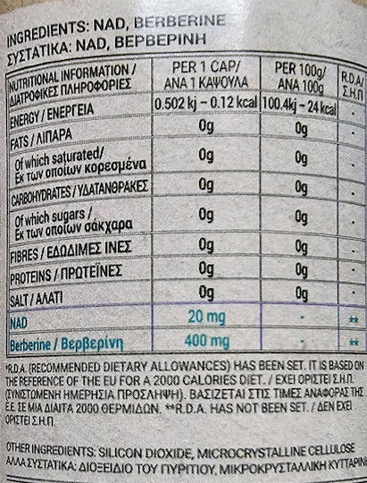 Bio Tonics Berberine + NAD 420mg 30 veg. Kappen