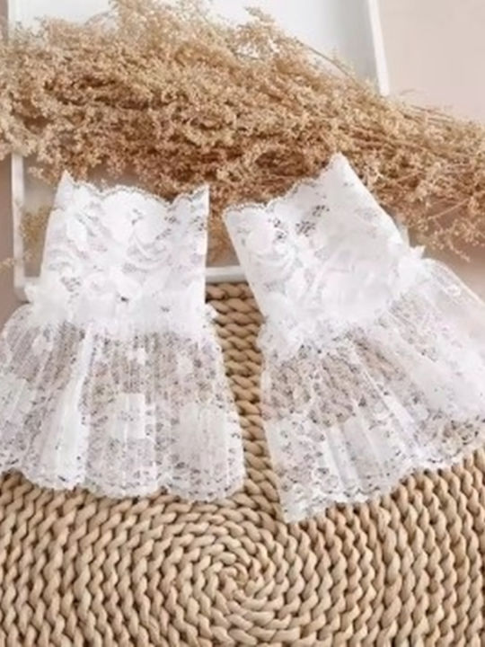 Set 2 Manșete Detasabile Cu Dantelă Mărime Unică Albe