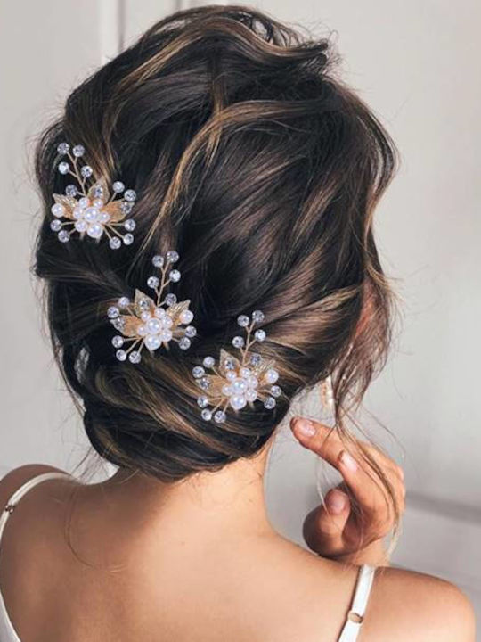 Hair Accessory Clip Model Leaves Crystals Pearls Gold
