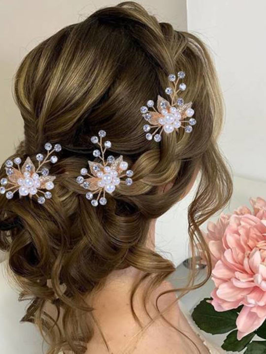 Hair Accessory Clip Model Leaves Crystals Pearls Gold