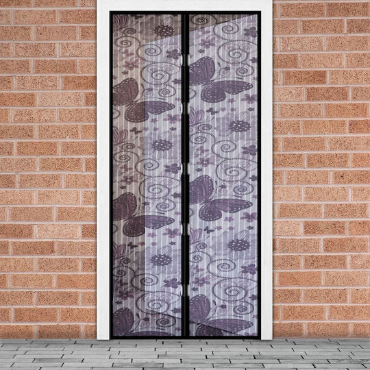 Plasă De Țânțari Ușă Cu Scai Cu Închidere Magnetică Din Poliester Violet 210x100cm