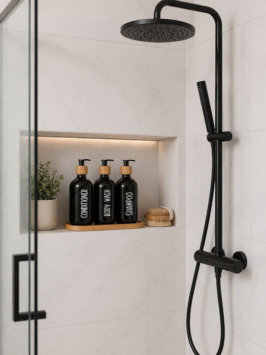 MRShome Bathroom Accessory Set Bamboo Black 3 Pieces