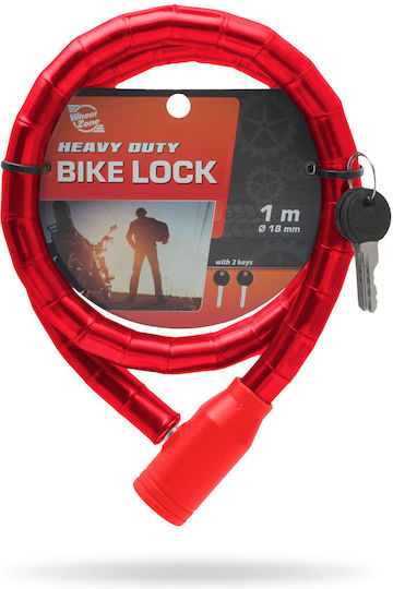 Lanț Retractabil pentru Bicicletă Cablu din Oțel 18 Mm X 100 Cm Antifurt 2 Chei Rezistent la Tăiere Roșu