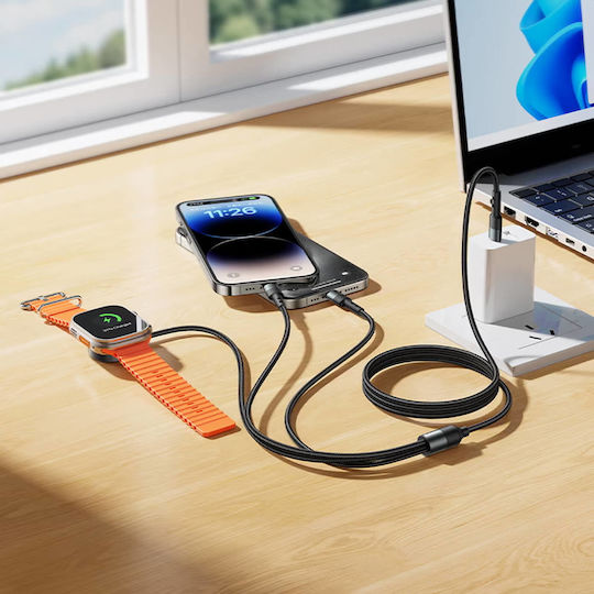 Hoco Braided USB to Type-C / Lightning Cable Μαύρο 1.2m CW64
