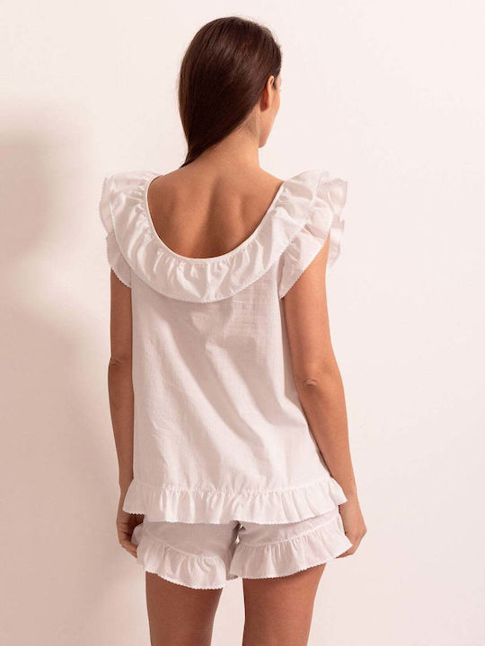 Sofiaman Sofiaman Sommer Damen Schlafanzug Set Weiß