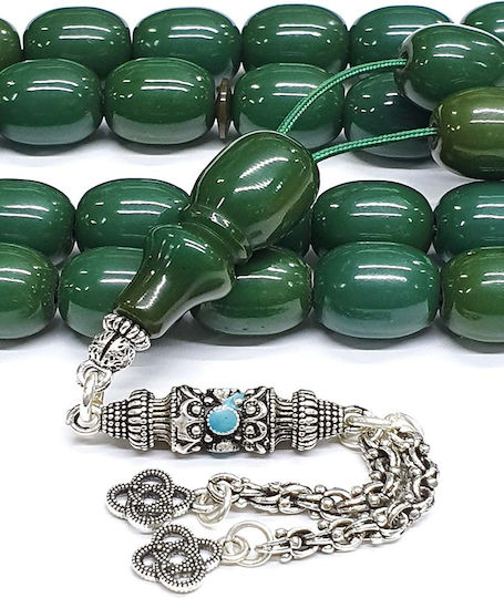 Roloi Komboloi Worry Beads with 33 Beads Made of Mastic Length 39cm Green