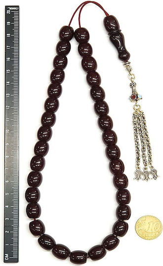 Roloi Komboloi Worry Beads with 33 Beads Made of Mastic Length 39cm Burgundy