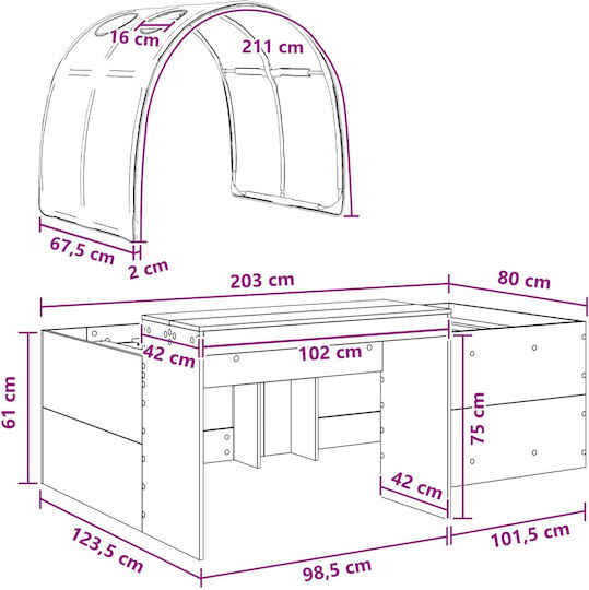 Kinderbett Einzel Weiß für Matratze 80x200cm