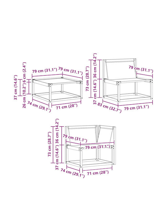 Three-Seater Outdoor Wooden Sofa With Cushions 241.5x83x73cm