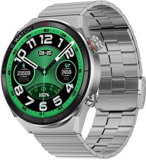 NO.1 DT3 Mate 45mm Smartwatch με Παλμογράφο (Ασημί Κάσα / Καφέ Λουρί Δερμάτινο)