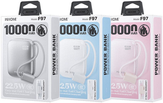 WK F97 Външна Батерия 10000mAh 22.5W с USB-A Порт и USB-C Порт Розова