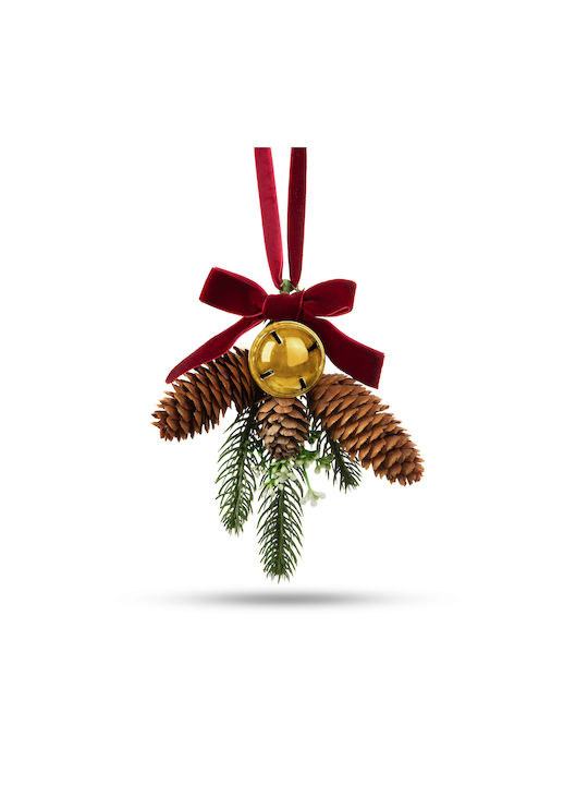 Christmas Door Decoration Artificial Fir Cones Golden Bell 16 Cm