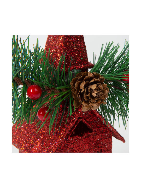 Ornament De Crăciun Pentru Brad Biserică Roșie Sclipici 16 Cm
