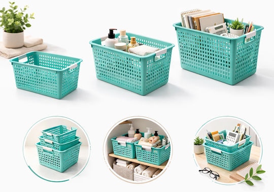 Coș De Depozitare Din Plastic Verde 3 Bucăți