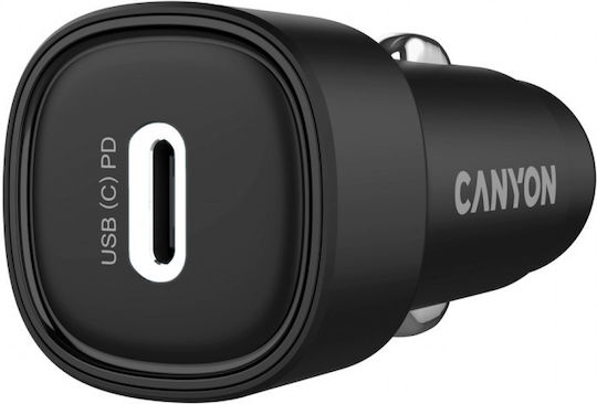 Canyon Auto-Ladegerät 30W Schnellladung mit einem Anschluss: 1xType-C Schwarz Farbe