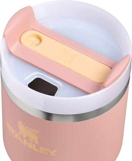 Stanley Flowstate Thermos Glass 590ml Peach Rose With Straw And Handle