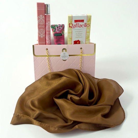 Set Premium Luxury Maro Eșarfă din Mătase Maro Parfum Badee Al Oud 35 Ml Cremă de Mâini Raffaello În Cutie Cadou în Formă de Geantă