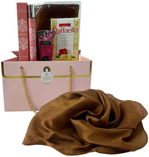 Set Premium Luxury Maro Eșarfă din Mătase Maro Parfum Badee Al Oud 35 Ml Cremă de Mâini Raffaello În Cutie Cadou în Formă de Geantă