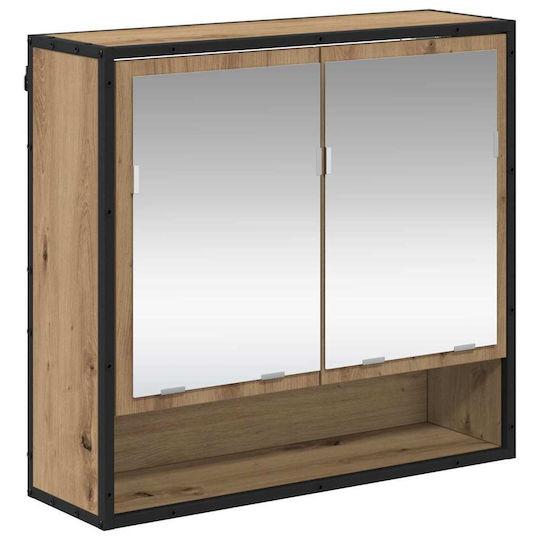 vidaXL Badezimmer Waschtisch-Einheit mit Waschbecken, Spiegel und Spalte M65xB33xH60cm Artisan Eiche