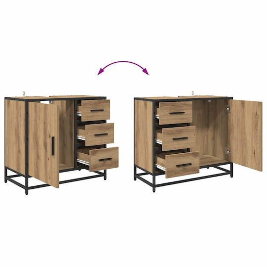 vidaXL Badezimmer Waschtisch-Einheit mit Waschbecken, Spiegel und Spalte M65xB33xH60cm Artisan Eiche