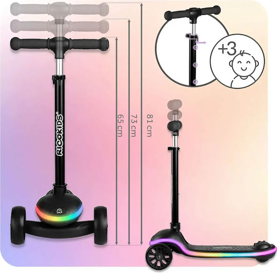 Ricokids Patinetă Copii Pliabilă Leddi cu 3 Roți Neagră
