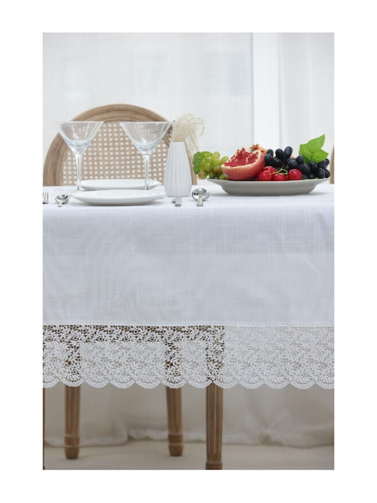 Liolios Home Linen Tablecloth with Embroidery Qz1600053 White 160x220cm