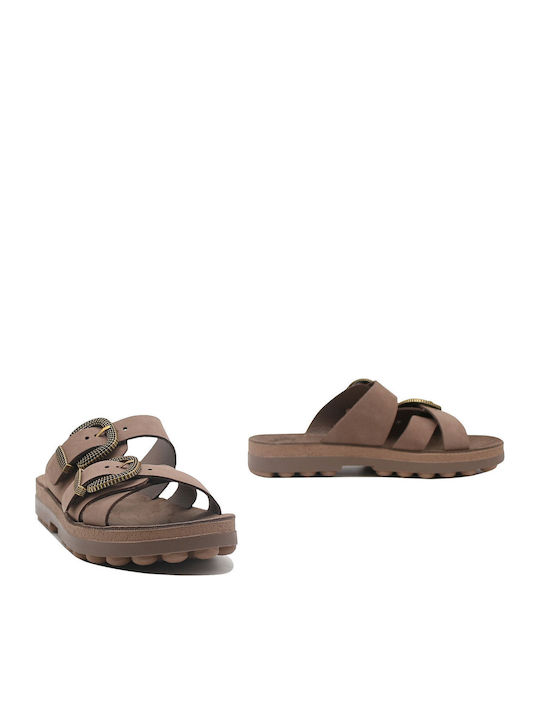 Leather Women's Flat Sandals Anatomic in Brown Color