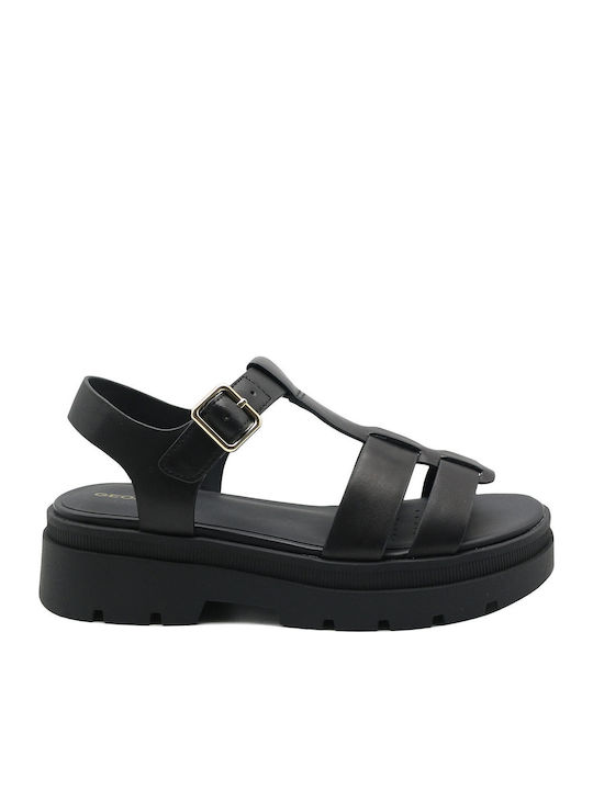 Adacter S Leder Flache Sandalen für Damen mit Riemen in Schwarz Farbe