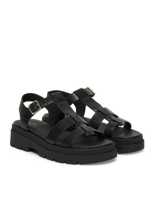Adacter S Leder Flache Sandalen für Damen mit Riemen in Schwarz Farbe