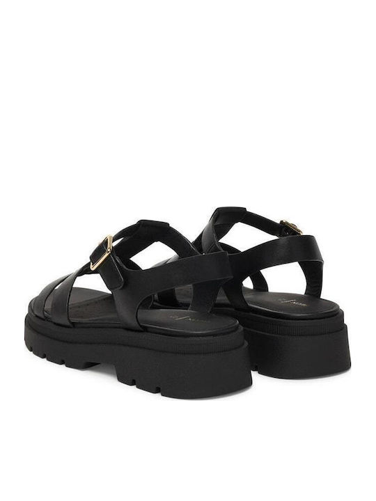 Adacter S Leder Flache Sandalen für Damen mit Riemen in Schwarz Farbe