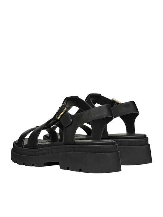 Adacter S Leder Flache Sandalen für Damen mit Riemen in Schwarz Farbe