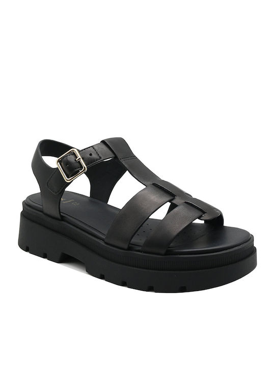 Adacter S Leder Flache Sandalen für Damen mit Riemen in Schwarz Farbe