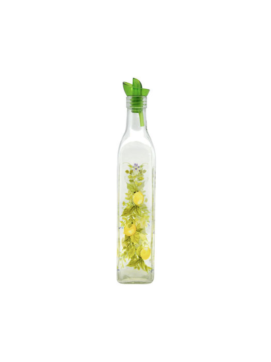 Set of 6 Glass Oil Bottles 0.5lt Flow Spout Lemon Design Ankor Pcs