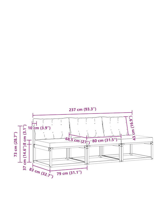 Three-Seater Outdoor Wooden Sofa With Cushions