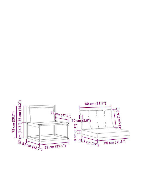 Three-Seater Outdoor Wooden Sofa With Cushions