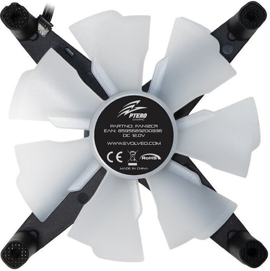 Evolveo Ptero 12CR Case Fan 120mm (1800rpm / 63.3cfm) με Κόκκινο Φωτισμό και Σύνδεση 4-Pin PWM Λευκό