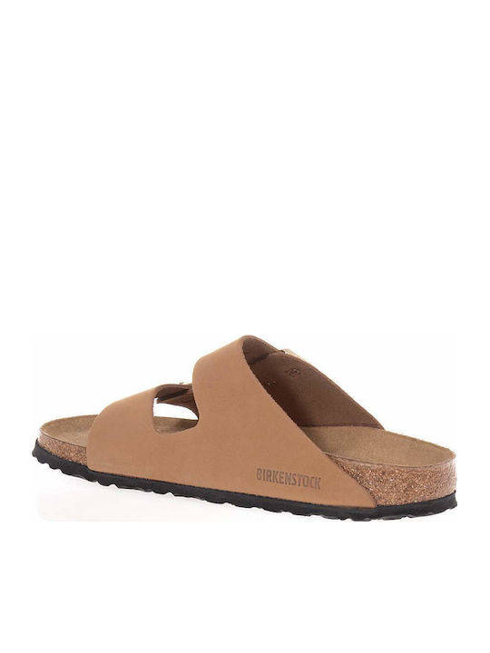 Soft Footbed Leather Women's Flat Sandals Tabac Brown Narrow Fit