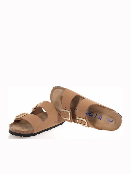 Soft Footbed Leather Women's Flat Sandals Tabac Brown Narrow Fit