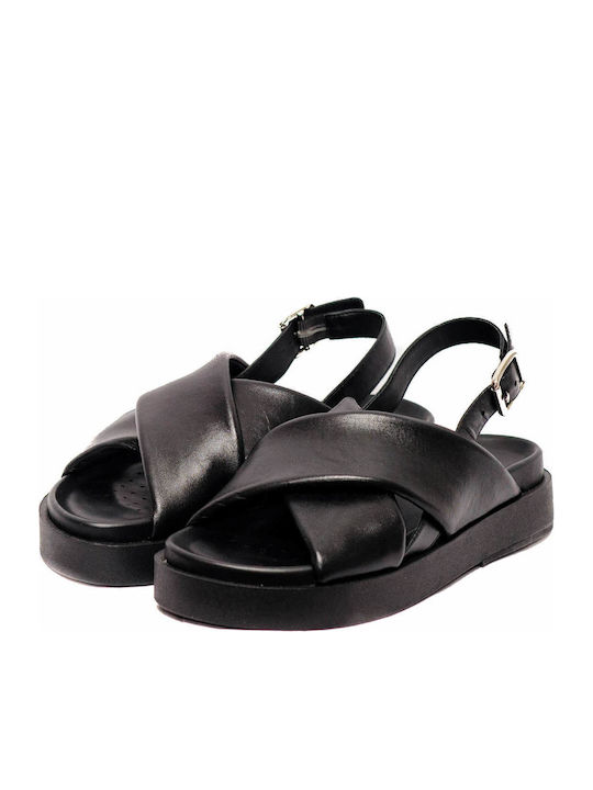 Leather Women's Sandals Flatforms Black
