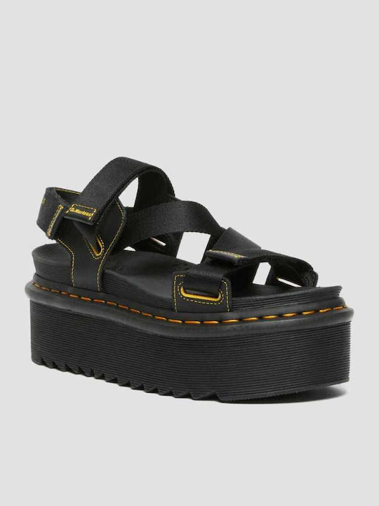 Kimber Webbing Δερμάτινα Γυναικεία Σανδάλια Flatforms Μαύρα