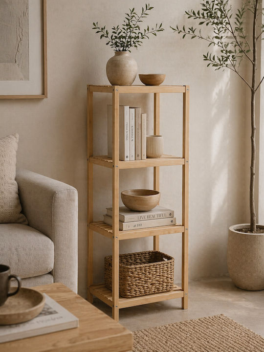 MRShome Floor Bathroom Shelf Bamboo 34x33x111cm