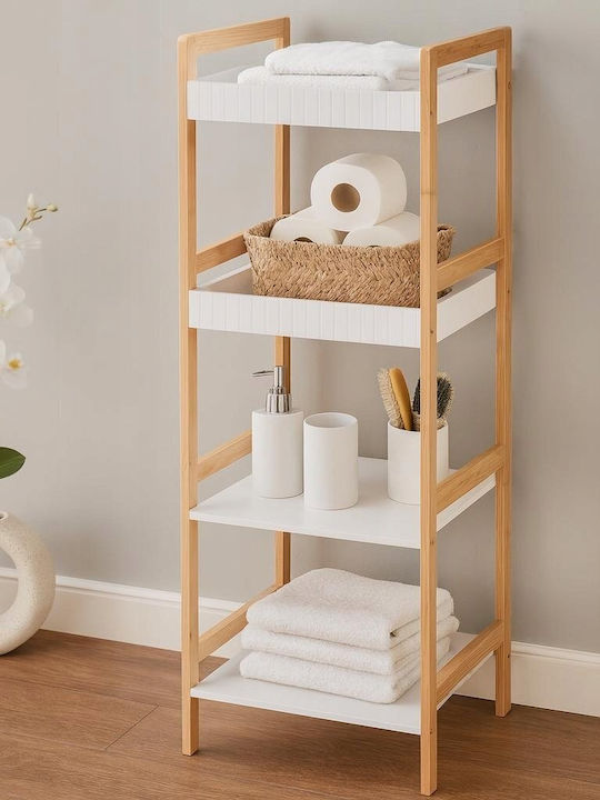 MRShome Επιδαπέδια Ραφιέρα Μπάνιου Bamboo 36x33x110cm Λευκή