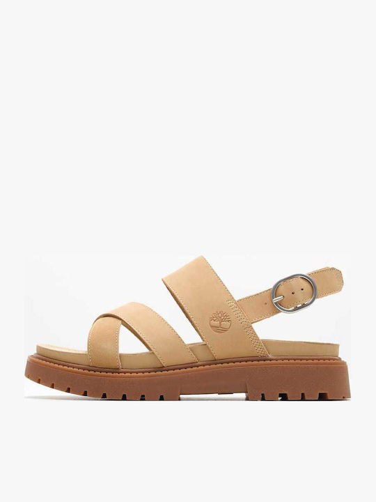 Clairemont Way Leather Women's Flat Sandals in Beige Color